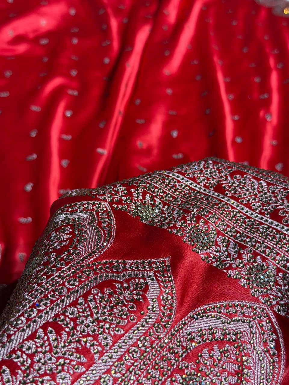 Bridal Banarasi Mashru Satin Silk Saree  Skirt Pattern with Swarovski Work BMSC02