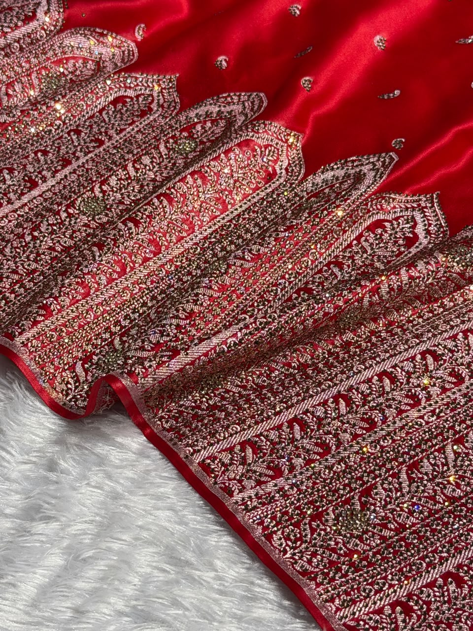 Bridal Banarasi Mashru Satin Silk Saree  Skirt Pattern with Swarovski Work BMSC02