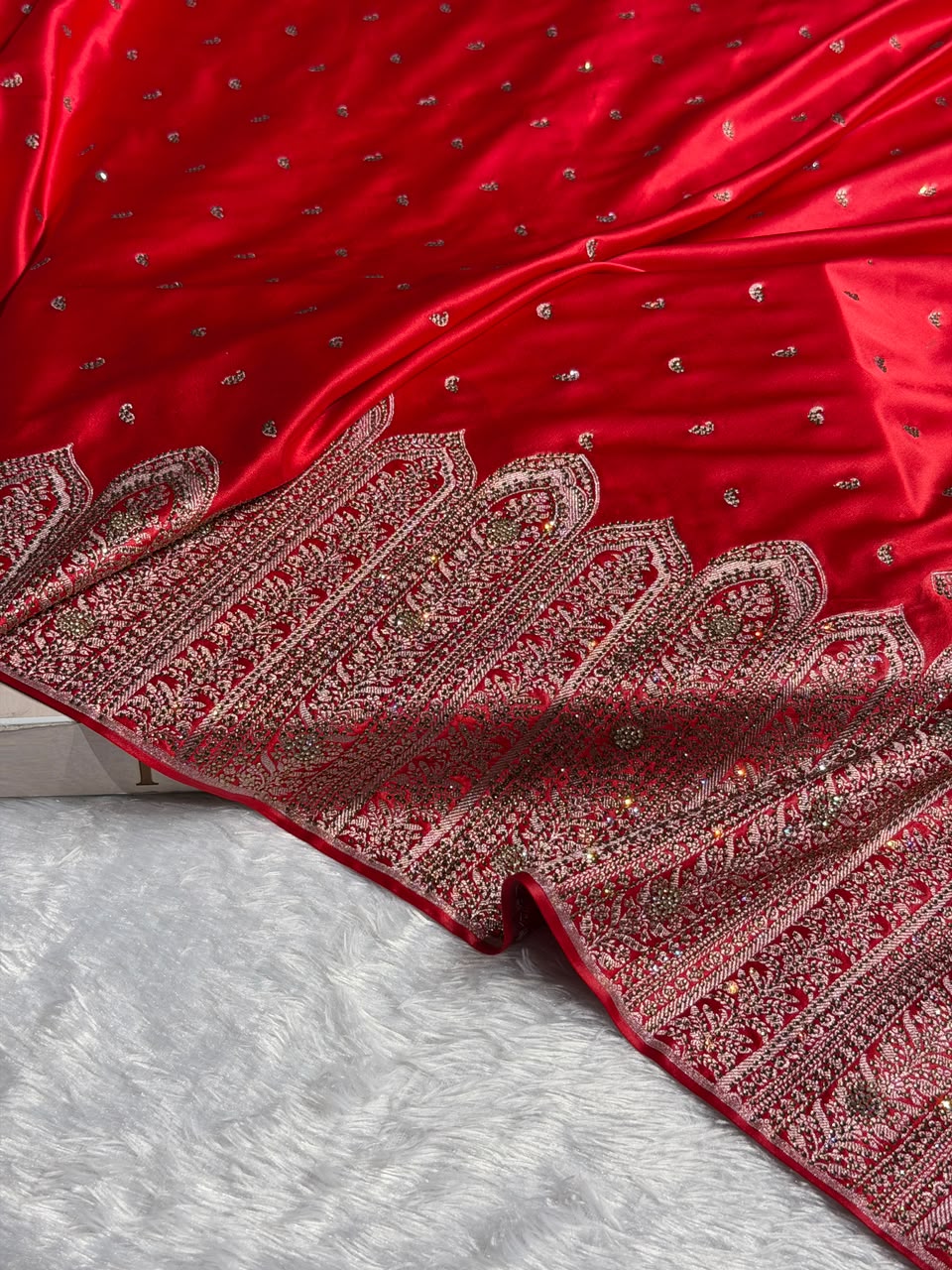 Bridal Banarasi Mashru Satin Silk Saree  Skirt Pattern with Swarovski Work BMSC02