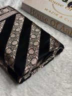 Banarasi Mashru Satin Silk Saree Cross Pattern Black Shades MSK13