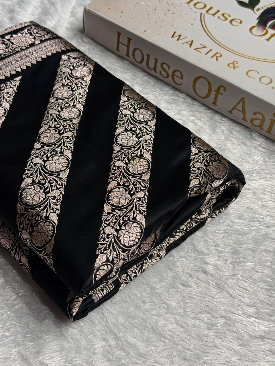 Banarasi Mashru Satin Silk Saree Cross Pattern Black Shades MSK13