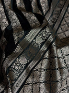Banarasi Mashru Satin Silk Saree Cross Pattern Black Shades MSK13