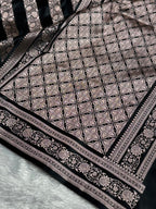 Banarasi Mashru Satin Silk Saree Cross Pattern Black Shades MSK13