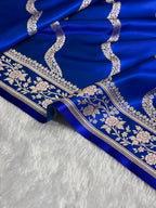Banarasi Mashru Satin Silk Saree Cross Pattern Royal Blue Shades MSK12