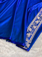 Banarasi Mashru Satin Silk Saree Cross Pattern Royal Blue Shades MSK12