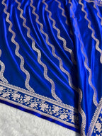 Banarasi Mashru Satin Silk Saree Cross Pattern Royal Blue Shades MSK12