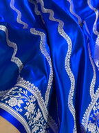 Banarasi Mashru Satin Silk Saree Cross Pattern Royal Blue Shades MSK12