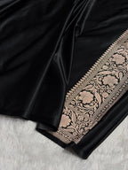Banarasi Mashru Satin Silk Saree Cross Boota Pattern in Black Shades MSK11
