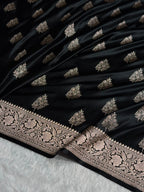 Banarasi Mashru Satin Silk Saree Cross Boota Pattern in Black Shades MSK11