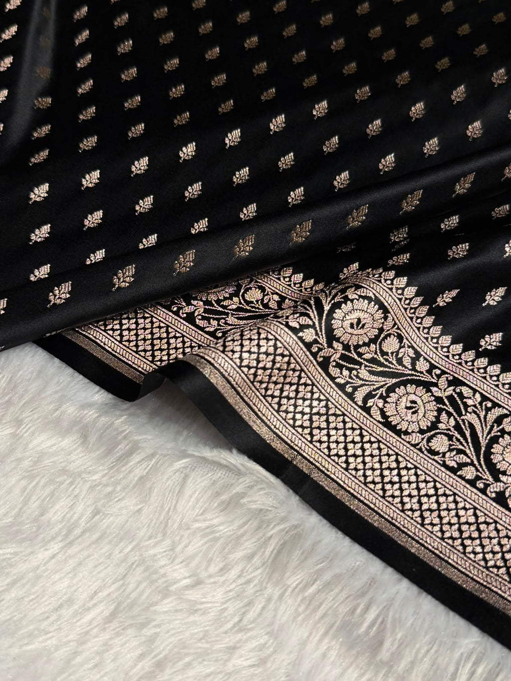 Banarasi Mashru Satin Silk Saree Booti Pattern in Black Shades MSK10