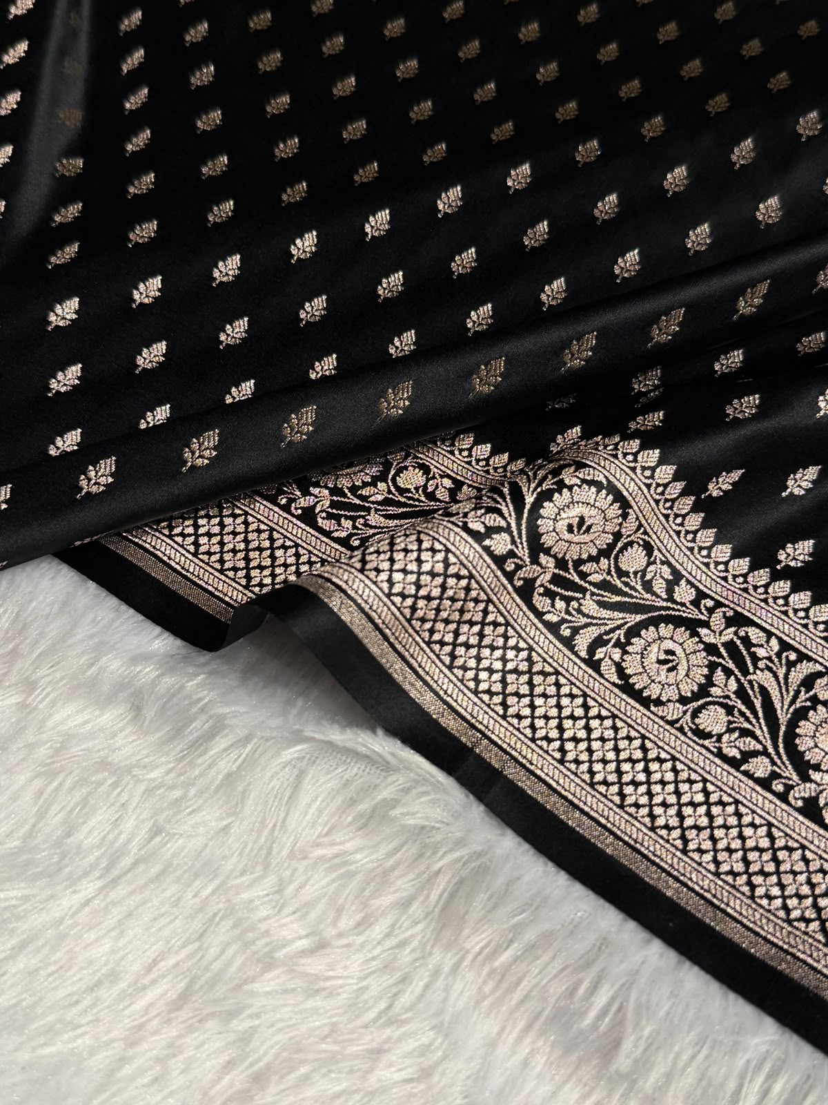 Banarasi Mashru Satin Silk Saree Booti Pattern in Black Shades MSK10