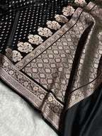 Banarasi Mashru Satin Silk Saree Booti Pattern in Black Shades MSK10