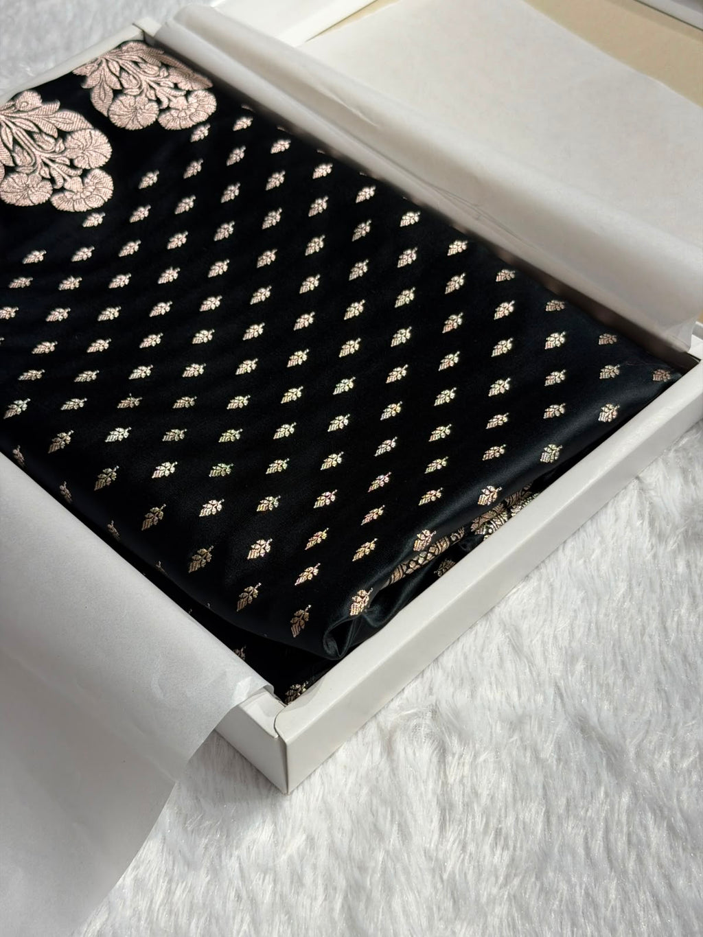 Banarasi Mashru Satin Silk Saree Booti Pattern in Black Shades MSK10