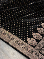 Banarasi Mashru Satin Silk Saree Booti Pattern in Black Shades MSK10