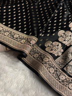 Banarasi Mashru Satin Silk Saree Booti Pattern in Black Shades MSK10