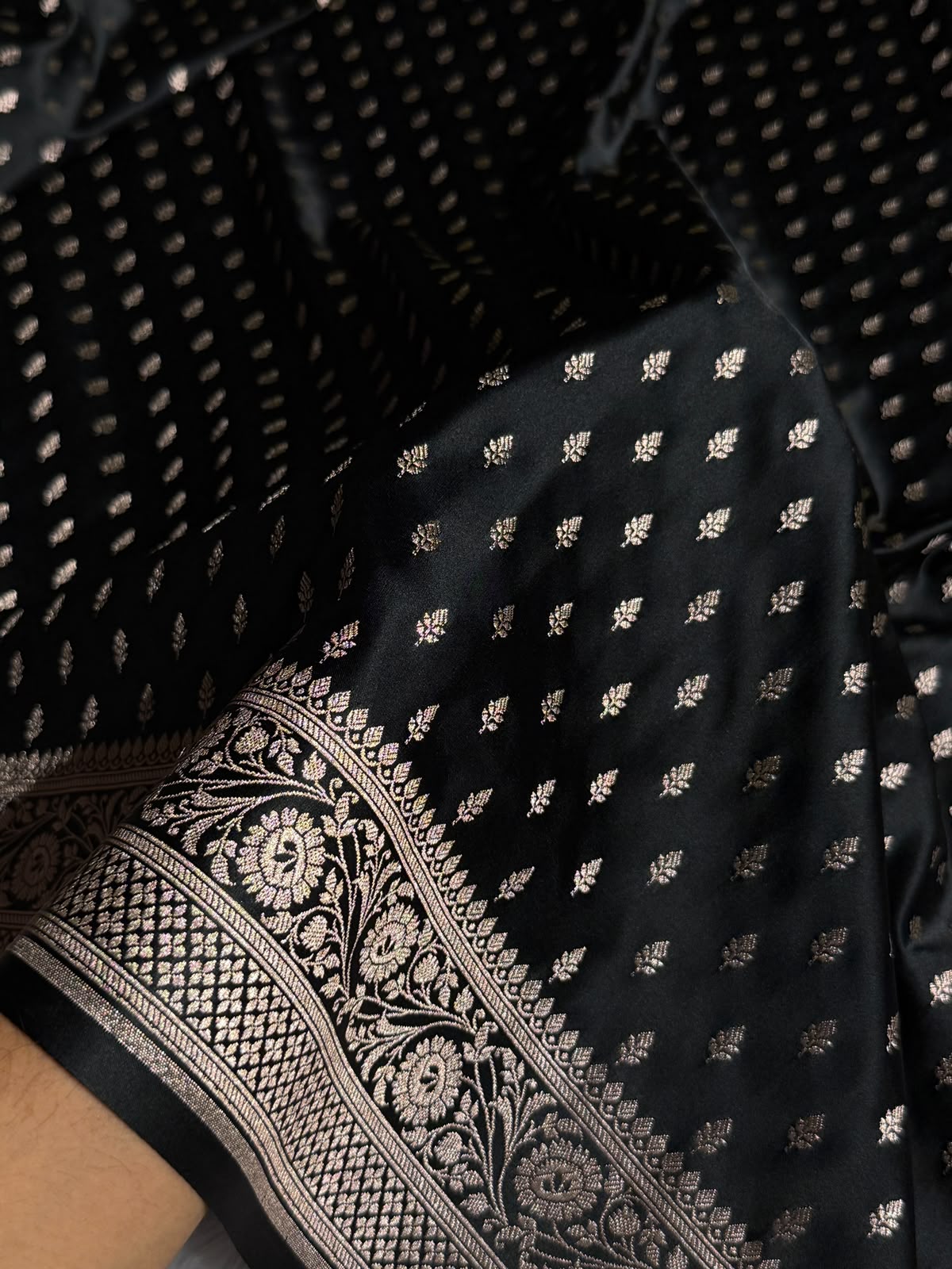 Banarasi Mashru Satin Silk Saree Booti Pattern in Black Shades MSK10
