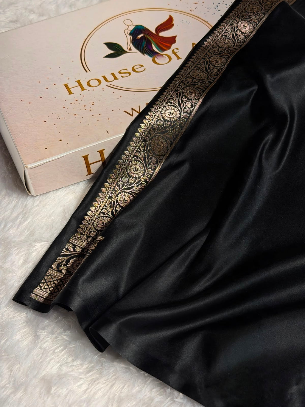 Banarasi Mashru Satin Silk Saree Booti Pattern in Black Shades MSK10