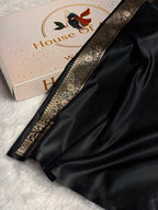 Banarasi Mashru Satin Silk Saree Booti Pattern in Black Shades MSK10