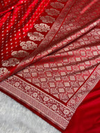 Banarasi Mashru Satin Silk Saree Booti Pattern in Red Shades