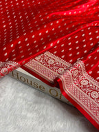 Banarasi Mashru Satin Silk Saree Booti Pattern in Red Shades