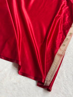 Bridal Banarasi Mashru Satin Silk Saree  Tanchoi Pattern with Swarovski Work In Maroon Shades BMSK07