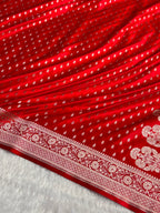 Banarasi Mashru Satin Silk Saree Booti Pattern in Red Shades
