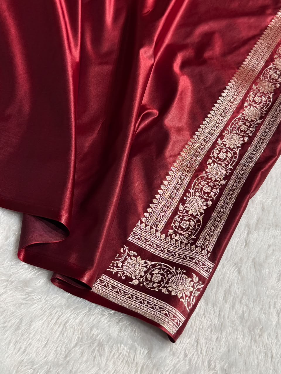 Banarasi Mashru Satin Silk Saree Booti Pattern in Chocolate Shades MSK09