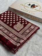 Banarasi Mashru Satin Silk Saree Booti Pattern in Chocolate Shades MSK09