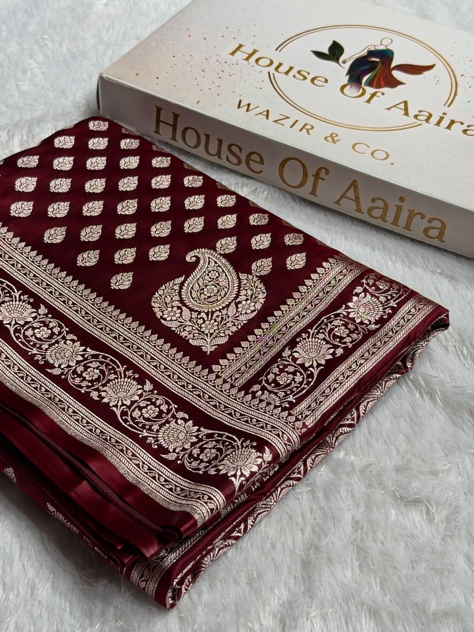 Banarasi Mashru Satin Silk Saree Booti Pattern in Chocolate Shades MSK09