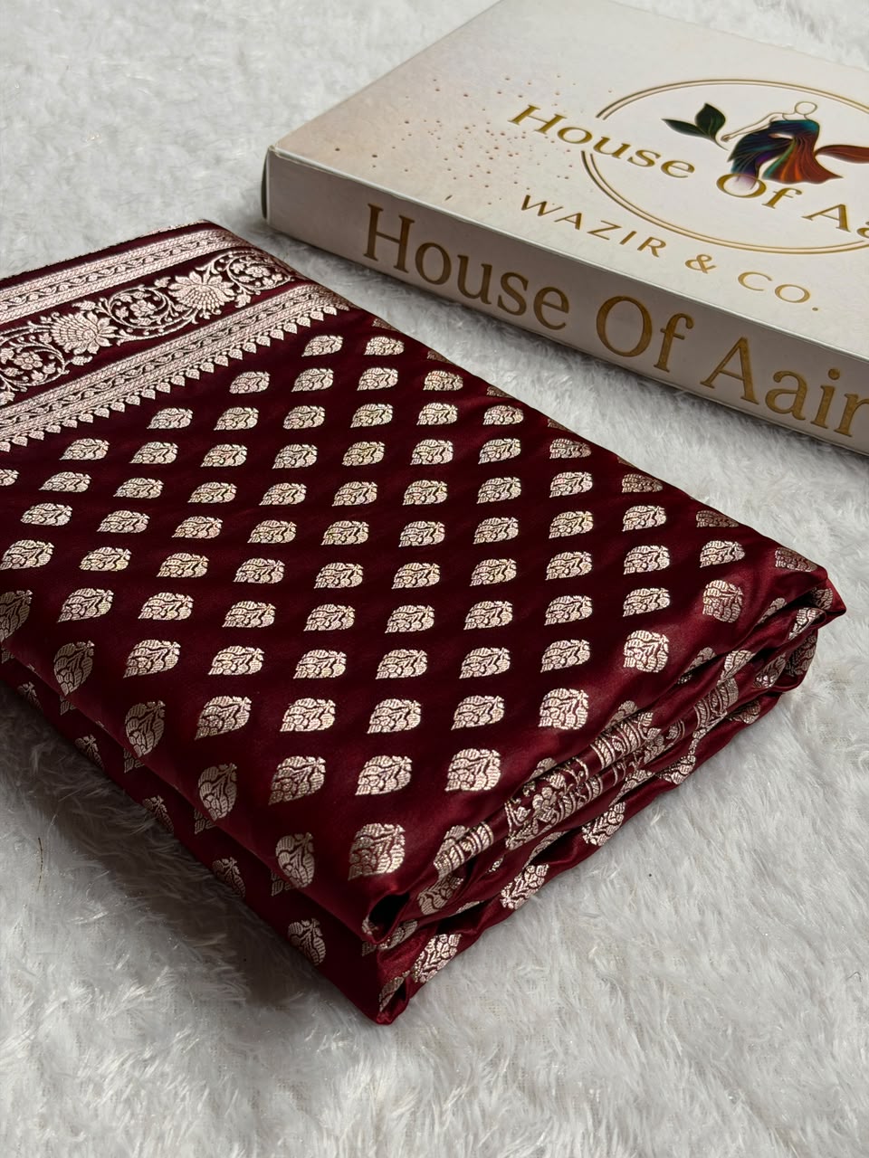 Banarasi Mashru Satin Silk Saree Booti Pattern in Chocolate Shades MSK09
