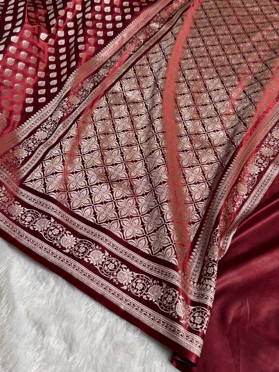 Banarasi Mashru Satin Silk Saree Booti Pattern in Chocolate Shades MSK09