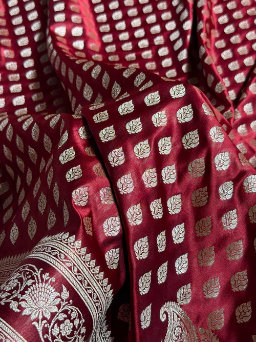 Banarasi Mashru Satin Silk Saree Booti Pattern in Chocolate Shades MSK09