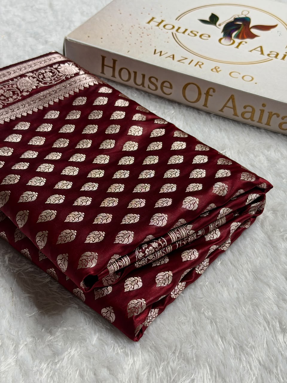Banarasi Mashru Satin Silk Saree Booti Pattern in Chocolate Shades MSK09