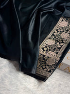 Banarasi Mashru Satin Silk Saree Buti Pattern in Black Shades MSK08