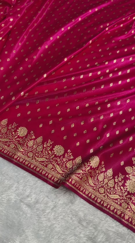 Banarasi Satin Silk Saree Booti Pattern in Cross Rani Shades SS10