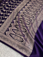 Banarasi Mashru Satin Silk Saree Floral Jaal Pattern In Purple Shades MSC12
