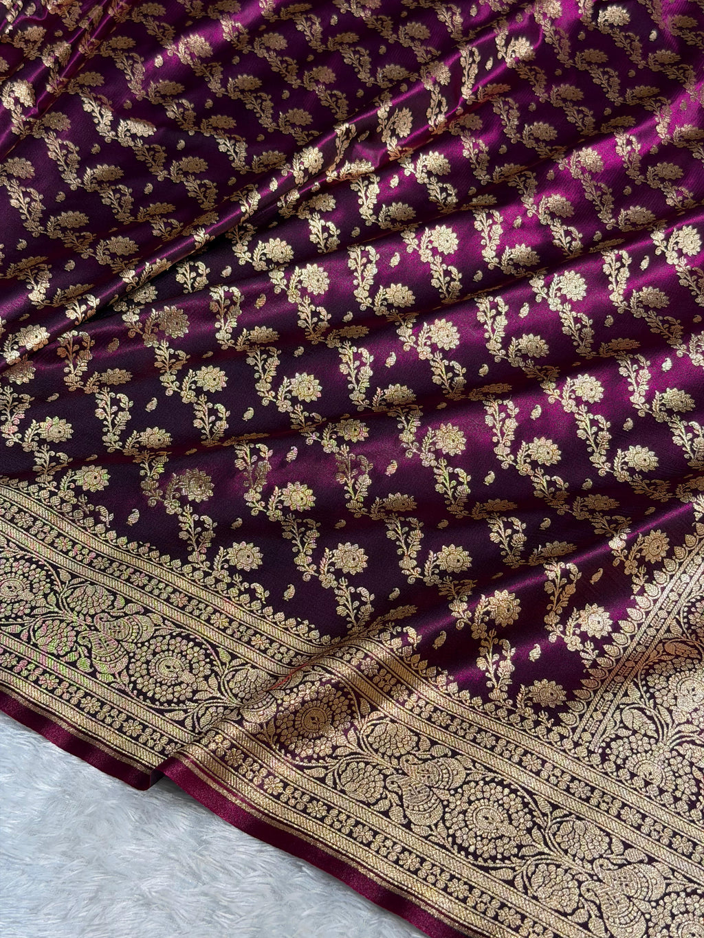Banarasi Satin Silk Saree Jaal Pattern in Wine Shades SS13
