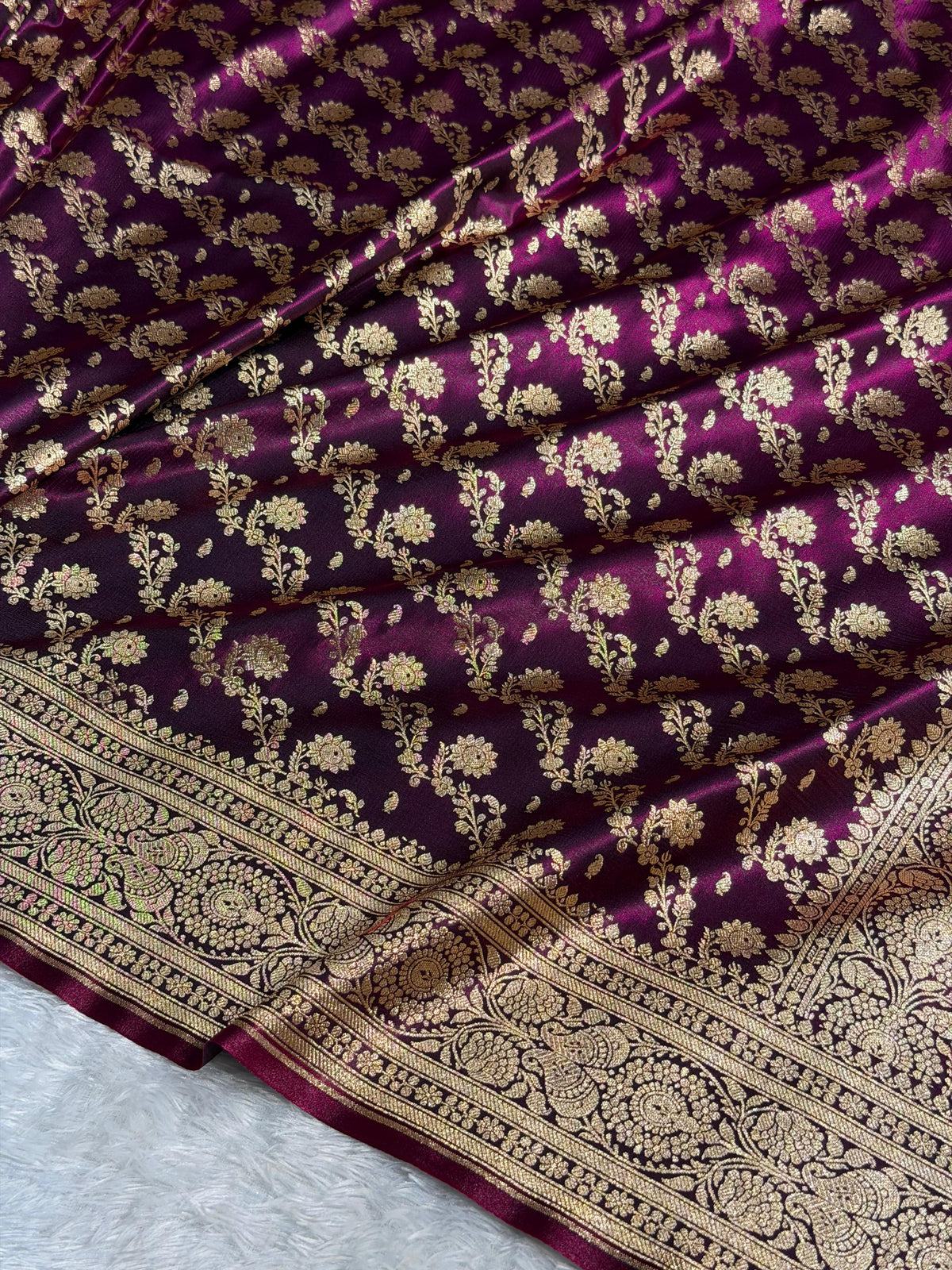 Banarasi Satin Silk Saree Jaal Pattern in Wine Shades SS13
