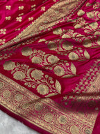 Bridal Banarasi Katan Satin Silk Saree Booti Pattern with Swarovski Work in Rani Pink Shades BSK02