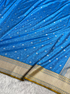 Banarasi Mashru Satin Silk Saree Tanchoi Pattern Contrast Nile Blue with Mustard Shades MSK34