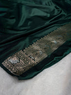 Banarasi Satin Katan Silk Saree Minakari Boota Pattern in Bottle Green Shades SK07