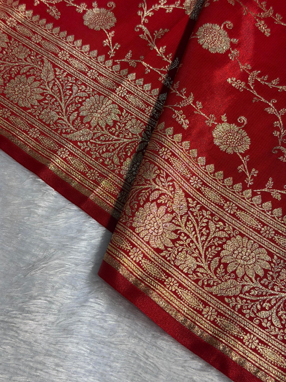 Banarasi Satin Silk Saree Jaal Pattern in Red Shades SS06