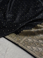 Bridal Banarasi Mashru Satin Silk Saree  Tanchoi Pattern with Swarovski Work In Black Shades BMSK07