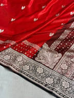 Banarasi Satin Katan Silk Saree Minakari Boota Pattern in Red with Black Shades SK09