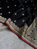 Banarasi Mashru Satin Silk Saree Booti Pattern Black Shades with Red edges MSK28