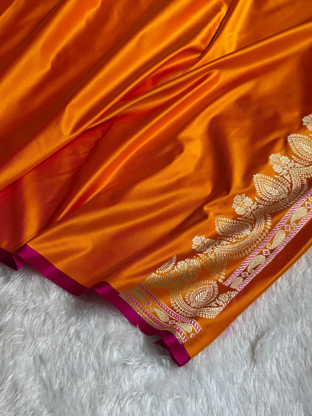 Banarasi Mashru Satin Silk Saree Booti Pattern Fire Gold Shades MSK30