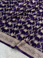 Banarasi Mashru Satin Silk Saree Floral Jaal Pattern In Purple Shades MSC12
