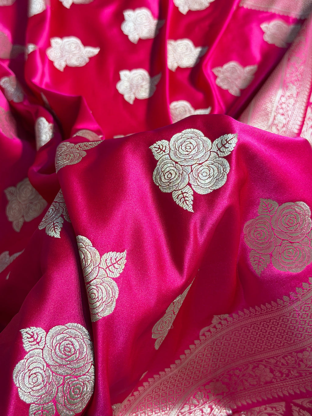 Banarasi Mashru Satin Silk Saree Boota Pattern Rani Shades MSK15