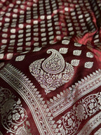 Banarasi Mashru Satin Silk Saree Booti Pattern Garnet Shades MSK16