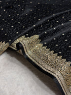 Bridal Banarasi Mashru Satin Silk Saree  Tanchoi Pattern with Swarovski Work In Black Shades BMSK07